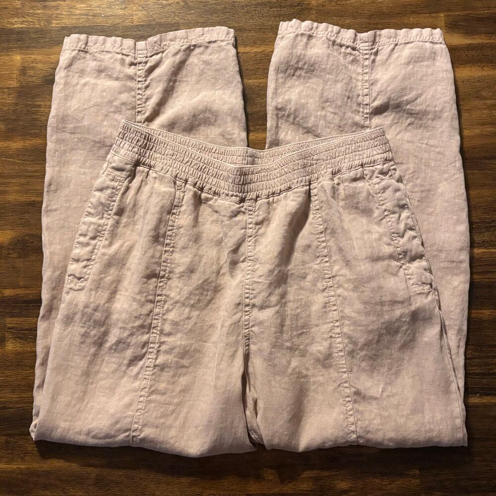 Wrap London Women’s 12 Pants Wide Leg 100% Linen Pull On High Rise Straight - Picture 3 of 11